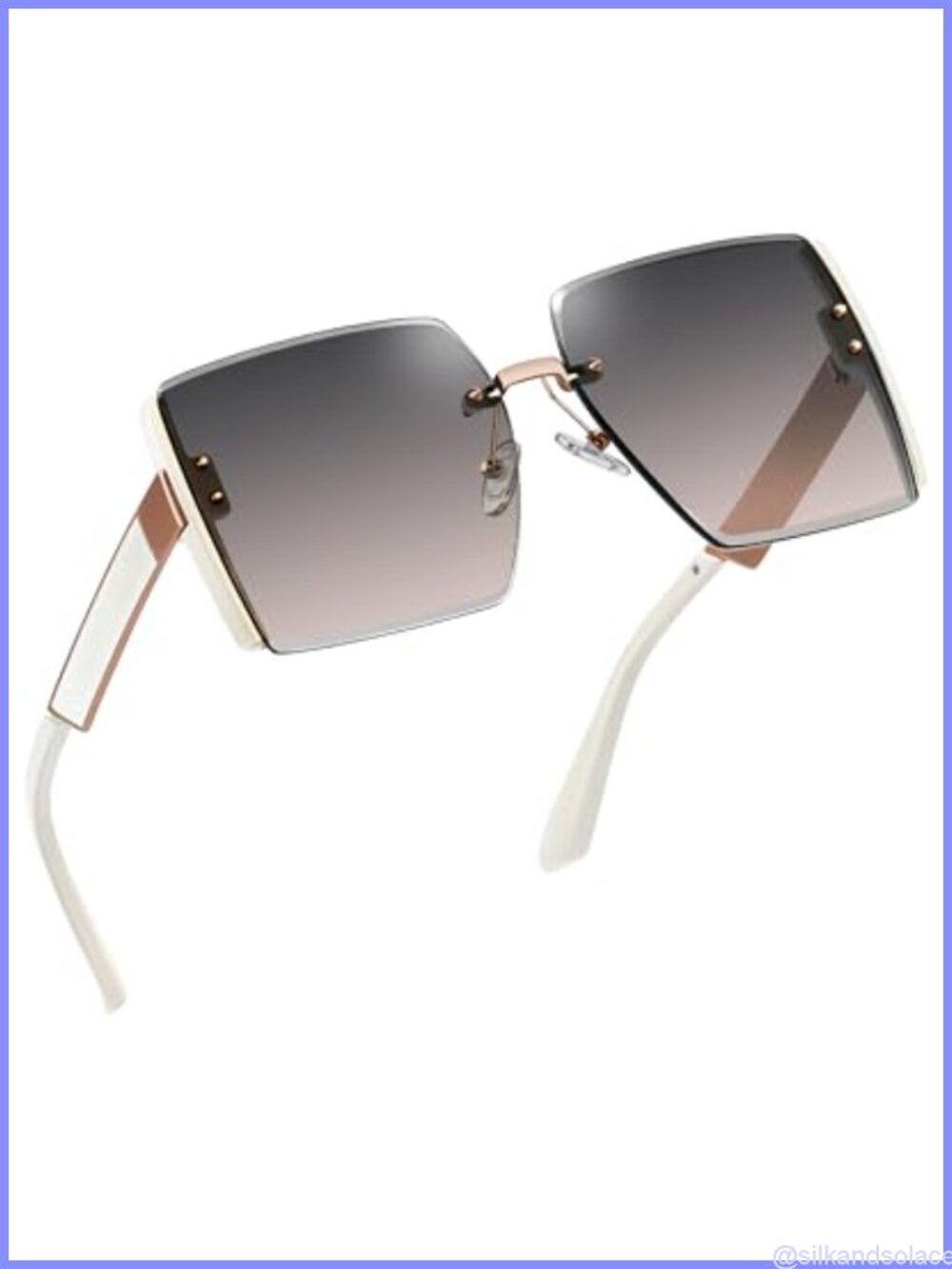 Oversized Rimless Square Sunglasses UV400 Gradient Retro Metal Temples